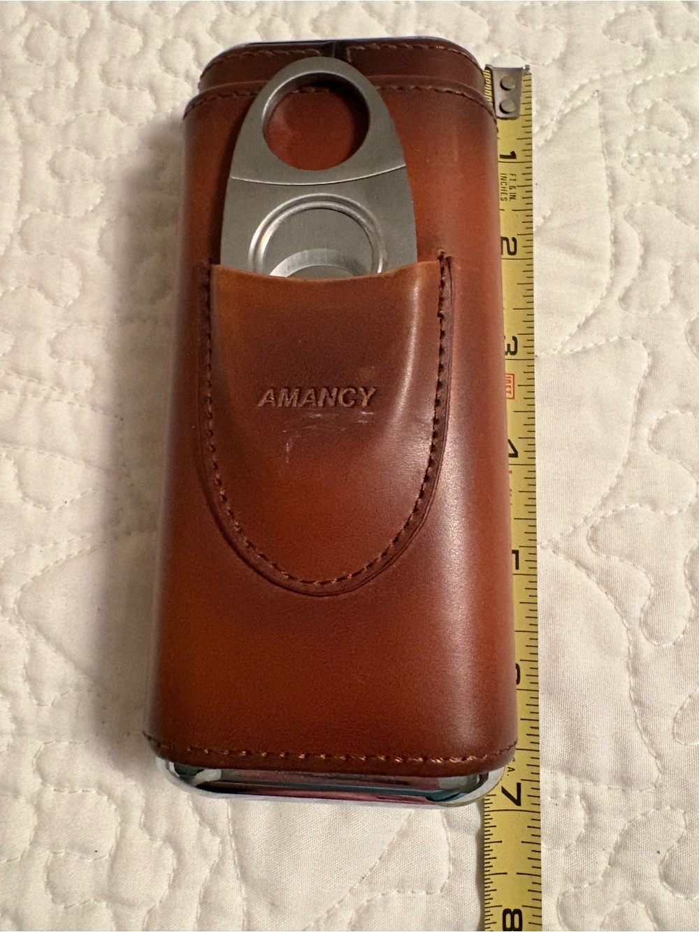 AMANCY Brown Leather Travel Cigar Case Holder with Cigar Cutter